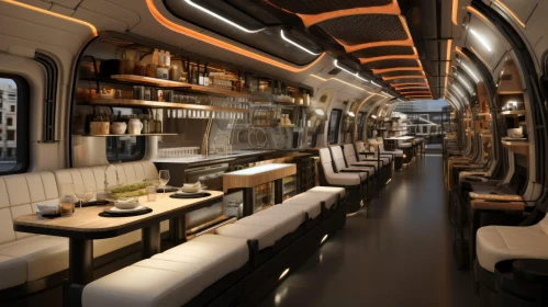 Futuristic Train Car with Dining Area and Bar