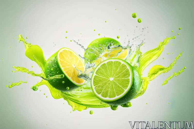Lime and Orange Splashes in Water - Surrealistic Graphic Art AI Image