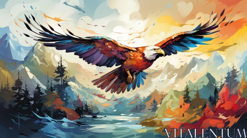AI ART Majestic Eagle Flying Over Mountain Landscape