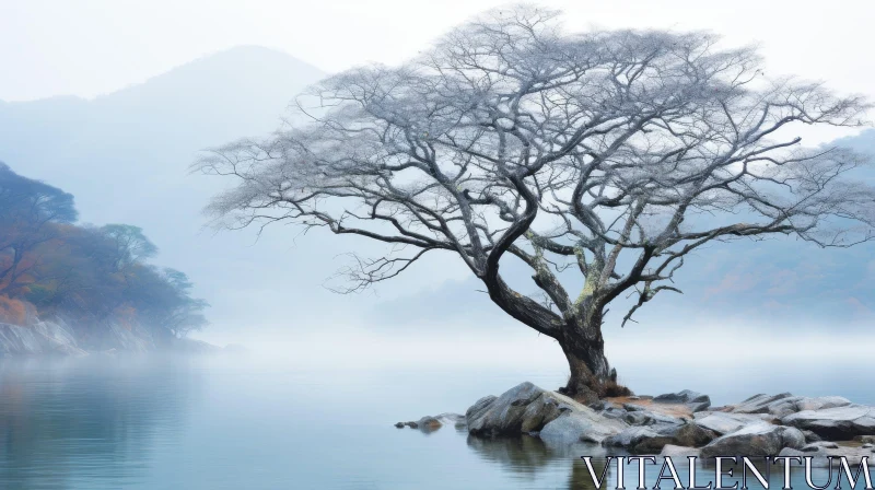 Majestic Tree by the Lake - Nature Photography AI Image