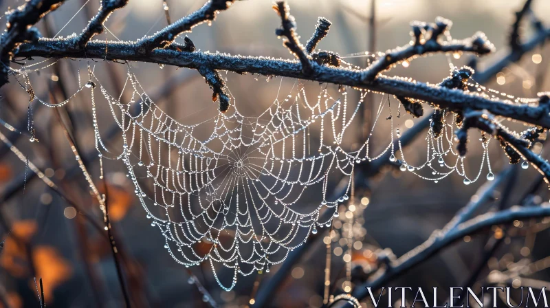 Morning Dew on Symmetrical Spider Web AI Image