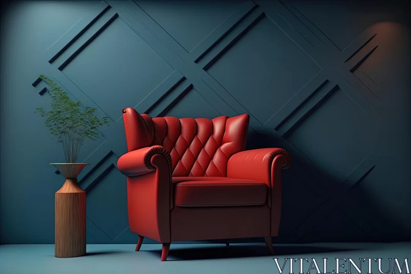 Red Armchair Next to Blue Wall: Captivating Interior Design AI Image