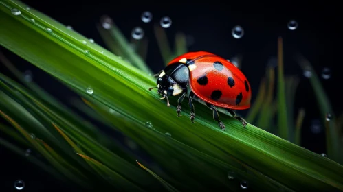 Red Ladybug on Green Leaf - Macro Photography