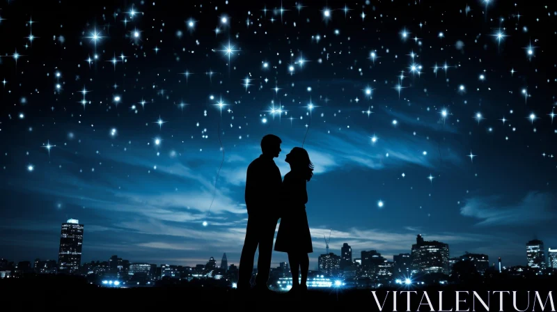 Romantic Night Sky with Loving Couple AI Image