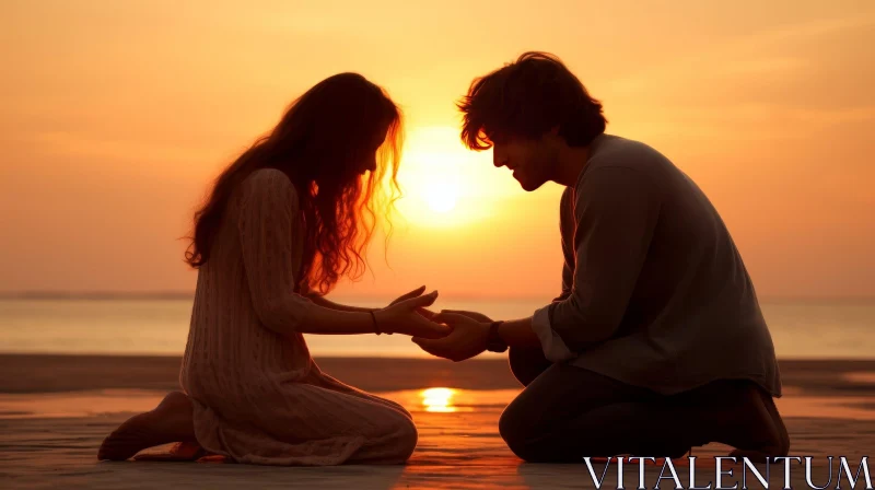 Romantic Sunset Moment with Loving Couple AI Image