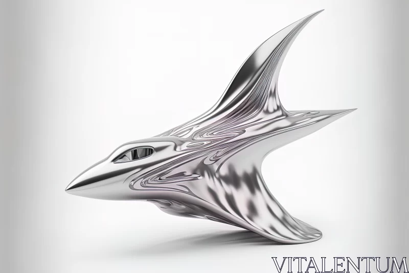 AI ART Silver Metallic Sea Creature - Streamline Elegance and Avian-Themed Art