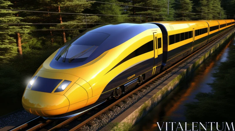 Sleek High-Speed Train in Forest - Nature Transportation Scene AI Image