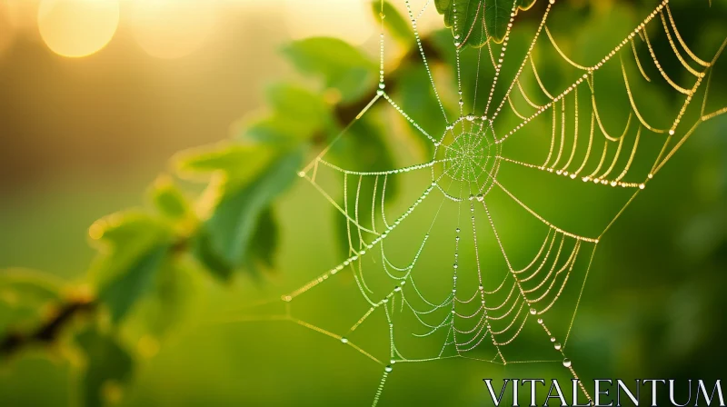 Spider Web with Dew Drops - Nature Close-up AI Image