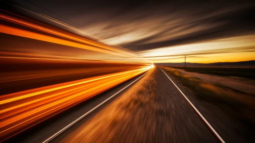 Sunset Train in Rural Landscape: Long Exposure Photography