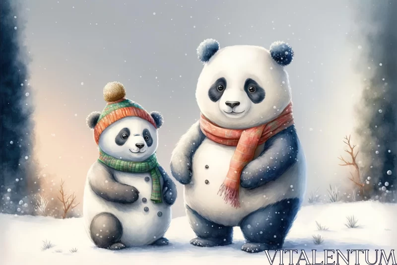Winter Pandas: Dreamlike Illustrations of Adorable Bears AI Image