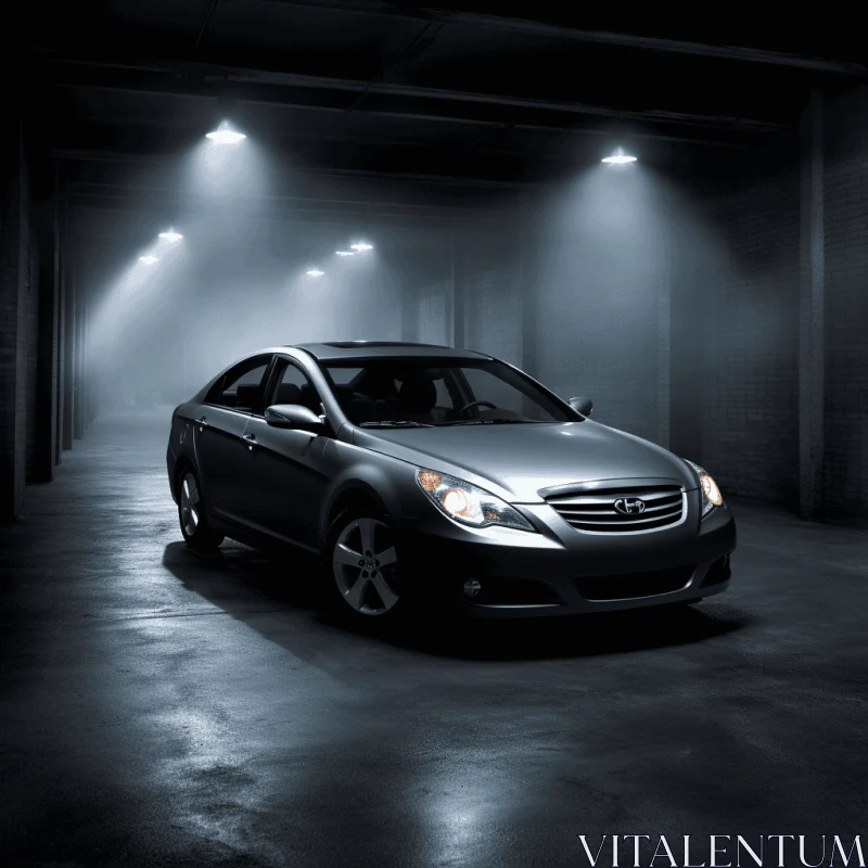 Captivating Image of a Parked Vehicle in a Dimly Lit Garage AI Image