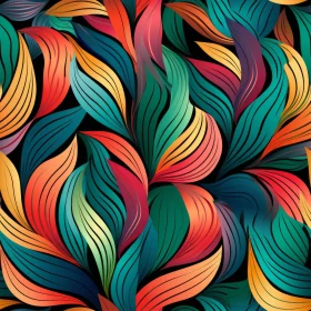Colorful Leaves Seamless Pattern on Black Background
