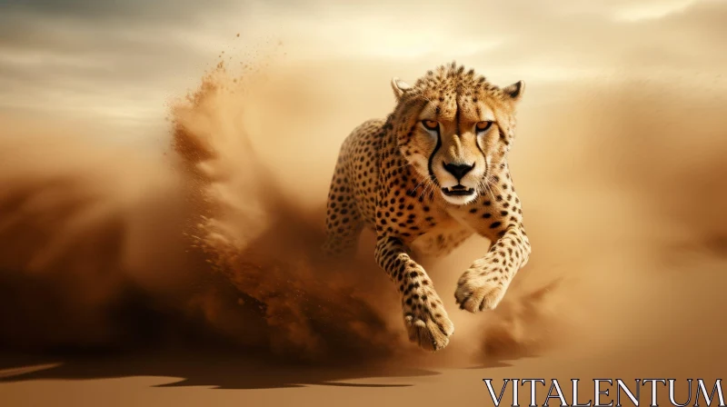 Energetic Cheetah Running in Desert - Wildlife Photography AI Image
