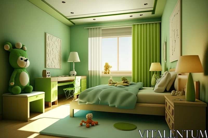 Green Kids Bedroom: Realistic Hyper-Detailed Rendering AI Image