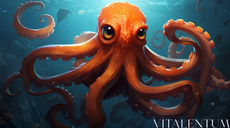 Realistic Orange Octopus Digital Painting AI Image