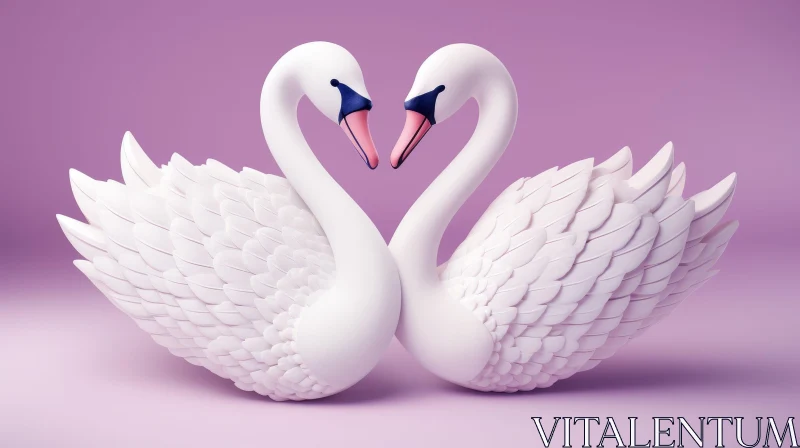 AI ART Romantic 3D Rendering of White Swans Forming Heart Shape