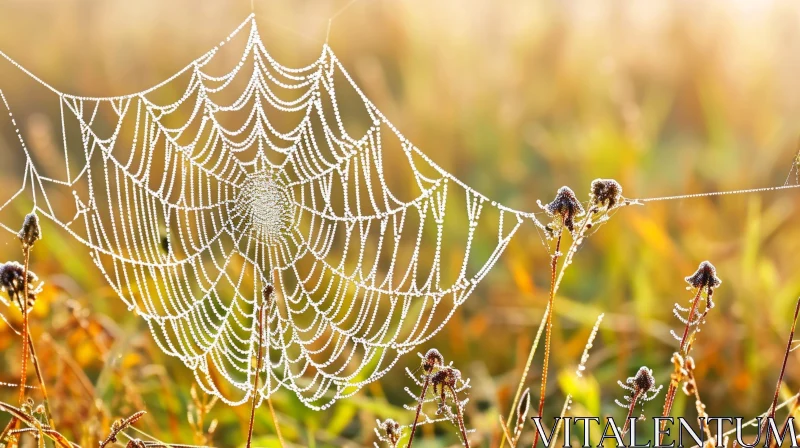 Symmetrical Spider Web in Morning Dew - Nature Photography AI Image