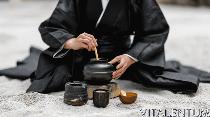 Traditional Tea Ceremony in a Serene Setting AI Image
