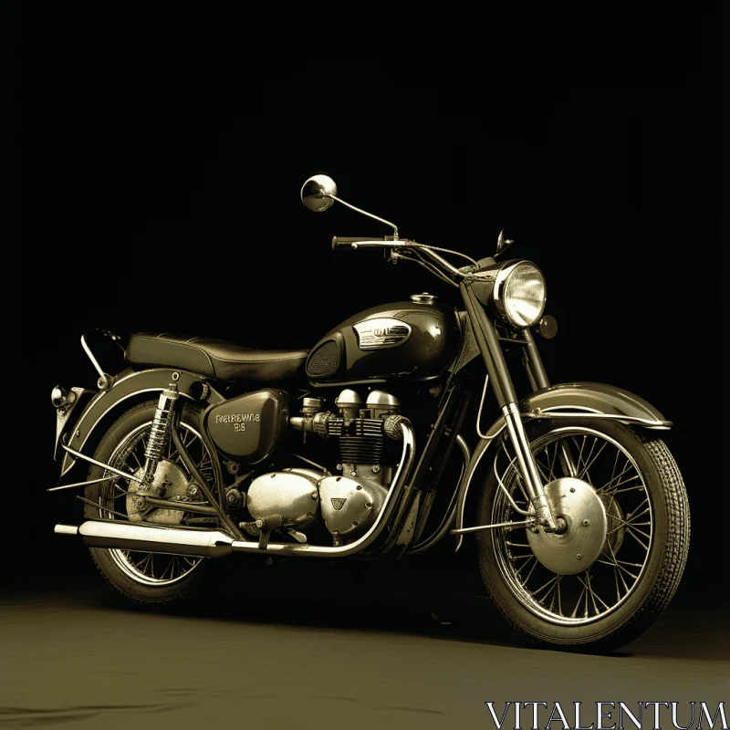 Vintage Motorcycle on Black Ground - A Nostalgic Composition AI Image