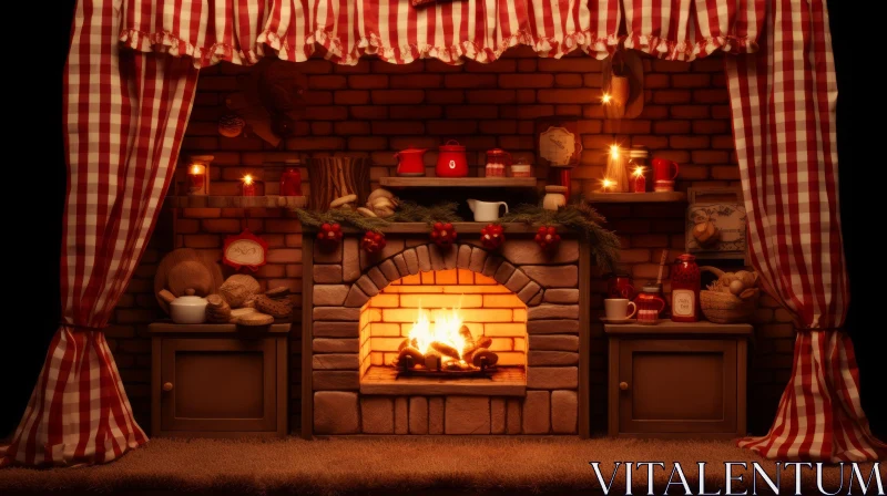 Warm and Inviting Kitchen with Brick Fireplace AI Image