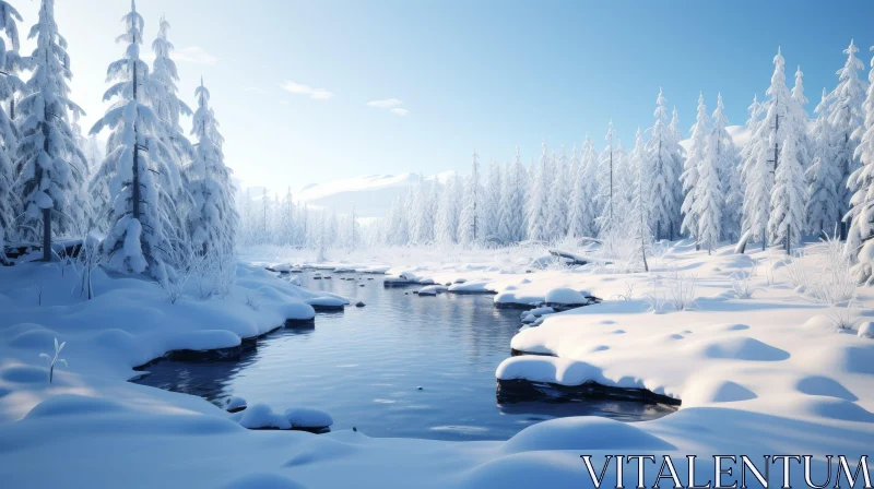AI ART Winter Landscape: Tranquil Snow Scene