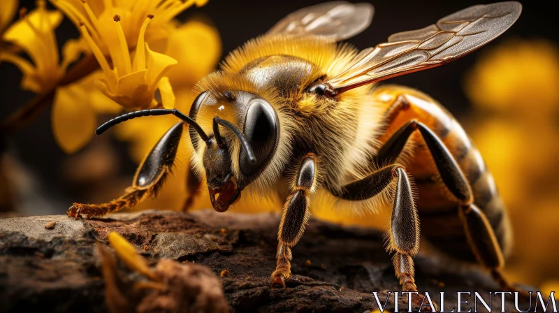 Yellow Honeybee on Flower - Close-up Nature Photo AI Image