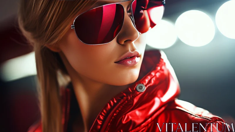 Young Woman in Red Sunglasses and Jacket AI Image
