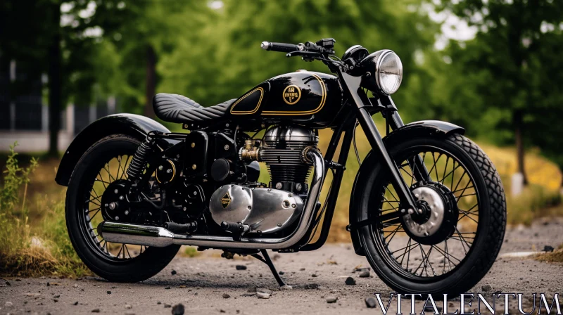 Black and Gold Triumph Motorcycle on Grassy Road | Industrial Inspired Design AI Image