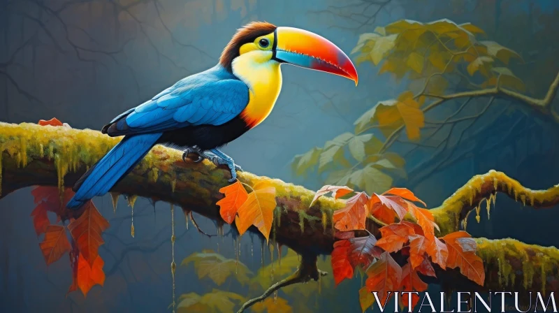 Colorful Toucan on Branch - Realistic Nature Painting AI Image