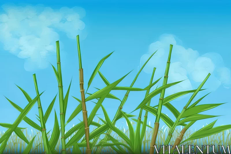 Field of Tall Grass and Bamboo with Playful Cartoon Illustrations AI Image