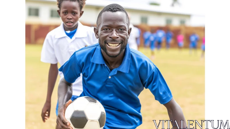 Joyful African Man Portrait with Soccer Ball AI Image