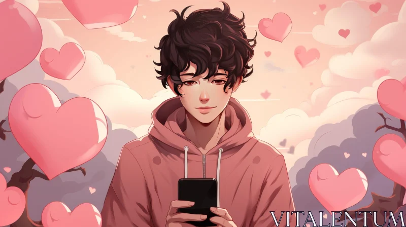 Joyful Young Man Portrait in Pink Hoodie AI Image