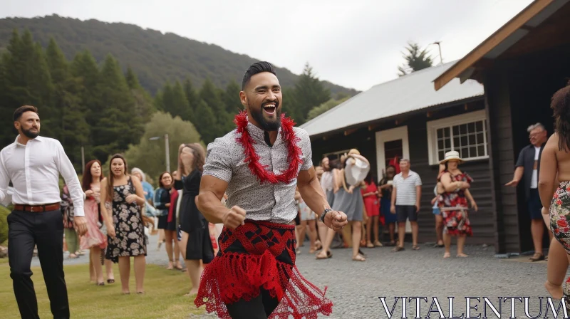 Maori Man Traditional Dance at Wedding Ceremony AI Image
