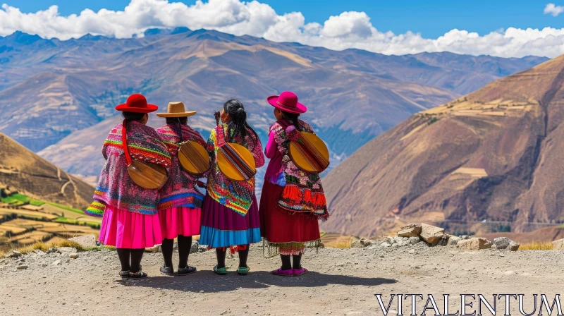 Peruvian Women in Traditional Clothing on a Hilltop AI Image