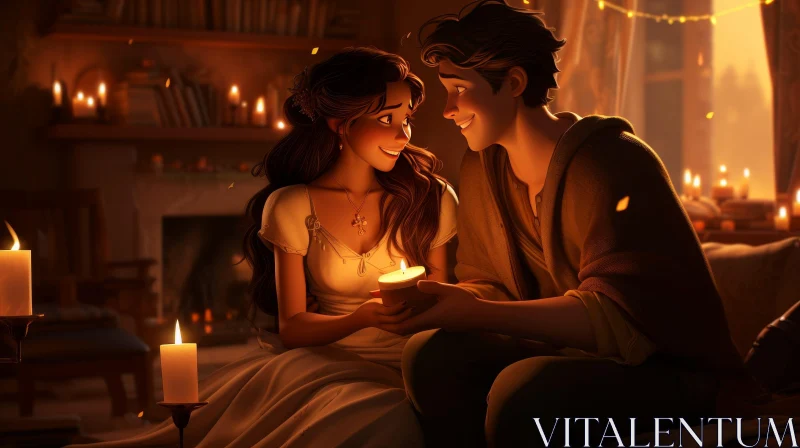 AI ART Romantic Couple Painting by Candlelight