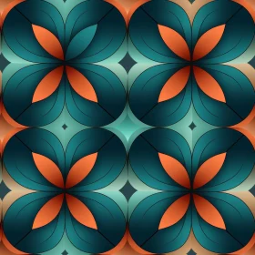 Teal and Orange Floral Grid Pattern