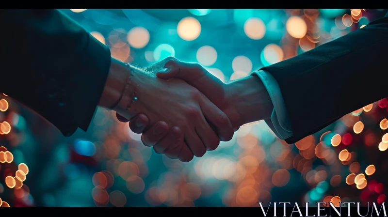 A Captivating Moment of Business Partnership: Two People in Suits Shaking Hands AI Image