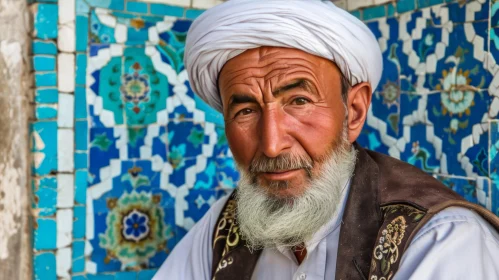 Captivating Portrait of an Elderly Uzbek Man in Traditional Attire