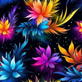 Colorful Flower Pattern on Black Background