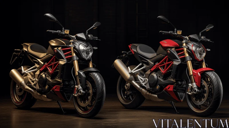 Dark and Bold: Red and Black Motorcycles in a Renaissance-inspired Setting AI Image