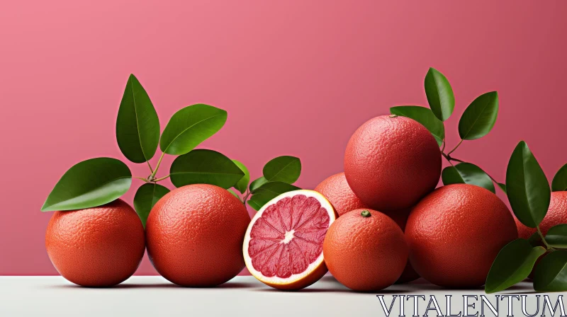 Delicious Ripe Grapefruits on Pink Background AI Image