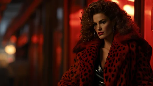 Fashion Portrait: Woman in Red Leopard Print Fur Coat