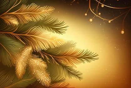 Golden Christmas Branches Background with Fine Feather Details