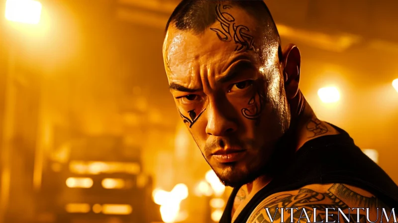 Intense Portrait of a Tattooed Man - Captivating Image