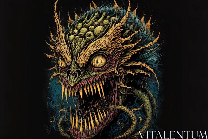 Intensely Detailed Demon Head and Shark Artwork by Eddie Jackson