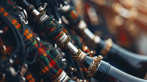 Intricately Decorated Bagpipes: A Close-Up of Scottish Musical Tradition