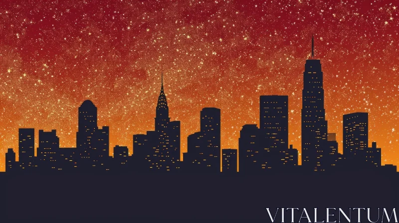 Night Cityscape Digital Painting - Serene Starry Sky AI Image