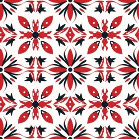 Red and Black Floral Pattern on White Background