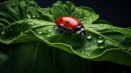Red Ladybug on Green Leaf: Close-up View