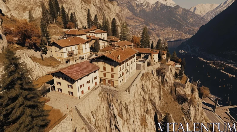 Serene Mountain Village: A Picturesque Retreat AI Image